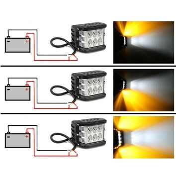 Beyaz Led Sarı Çakarlı Kare Off Road Sis Farı Çalışma Lambası 12 Led 10-30V 36W
