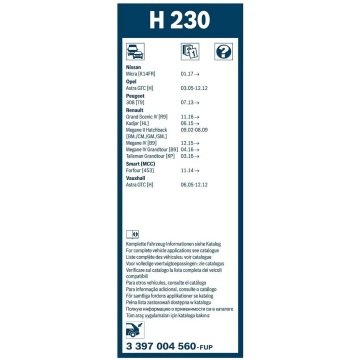 Opel Crossland X Bosch Arka Silecek 23cm 2017-2021 Rear H230