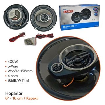 Carub 6'' - 16cm Oto Araç Hoparlörü Kapaklı 12V 400Watt (2 Adet)