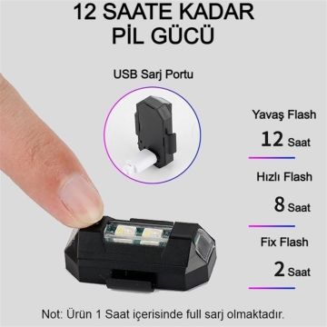 RGB Oto, Motosiklet, ATV, Bisiklet, Scooter Uçak Kanadı Çakar Mini Led Lamba Şarjlı (1 Adet)