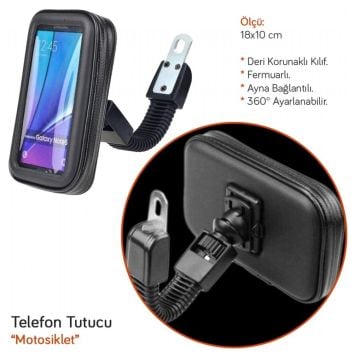 Motosiklet Telefon Tutucu Deri 18x10cm (Ayna)