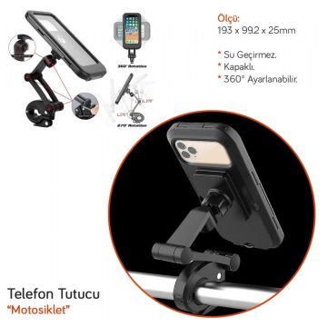 Motosiklet Telefon Tutucu Su Geçirmez (Gidon)