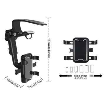 Oto, Araç Güneşlik Mandallı Telefon Tutucu 360 Derece Ayarlı Siyah