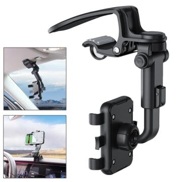 Oto, Araç Güneşlik Mandallı Telefon Tutucu 360 Derece Ayarlı Siyah