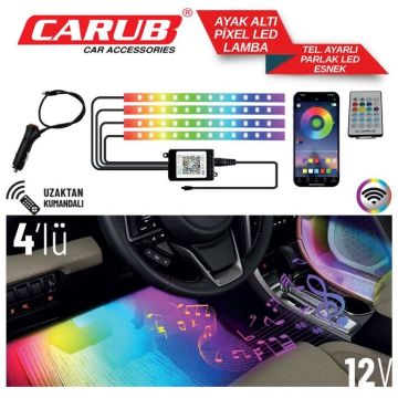 Carub Oto Ayak Altı Led Lamba Telefon Ayarlı Sese Duyarlı 12V 4 Adet