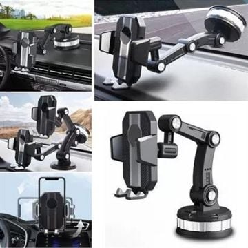 Oto, Araç Cam ve Torpido Vantuzlu Akrobat Telefon Tutucu 360 Derece Ayarlı