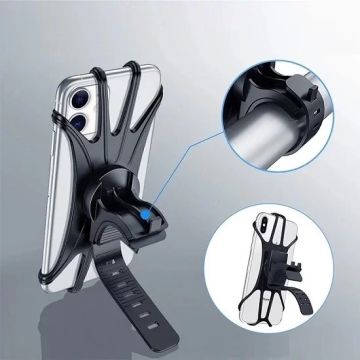 Motosiklet, Bisiklet, Scooter Esnek Silikon Örümcek Telefon Tutucu Siyah