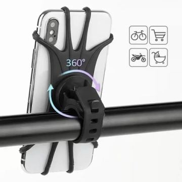 Motosiklet, Bisiklet Esnek Silikon Örümcek Telefon Tutucu Siyah