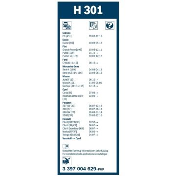 Opel Corsa F Bosch Arka Silecek 30cm 2019-2021 H301
