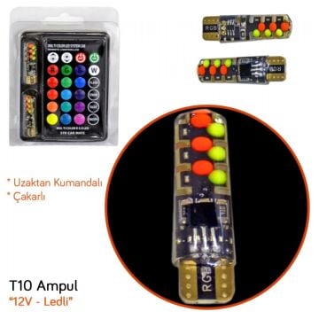 Carub T10 Dipsiz RGB Fonksiyonlu Kumandalı Led Ampul 12V