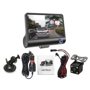 3 Kameralı 4'' Oto, Araç İçi Yol Kayıt Kamerası G-Sensör FULL HD 1080P