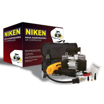 Niken Araç Oto Hava Kompresörü Metal Çift Silindir 12V 150 PSI (Çantalı)