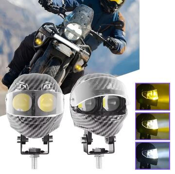 Beyaz Sarı Çakarlı Led Kask Off Road, Motosiklet Sis Farı Çalışma Lambası 12-24V 25W