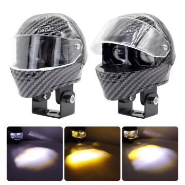 Beyaz Sarı Çakarlı Led Kask Off Road, Motosiklet Sis Farı Çalışma Lambası 12-24V 25W