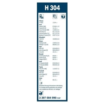 Opel Astra H Bosch Arka Silecek 30cm 2004-2013 Rear H304