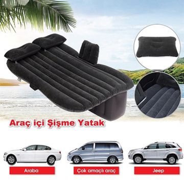 Oto, Araç İçi Şişme Yatak Arka Koltuk Yatağı Siyah (Pompa + Yastık)