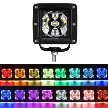 Beyaz RGB Led Off Road Kare Sis Farı Çalışma Lambası Kumandalı 12V