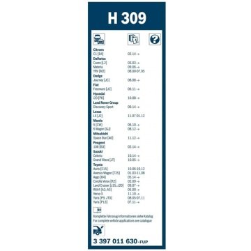 Toyota Yaris Bosch Arka Silecek 30cm 2012-2019 Rear H309
