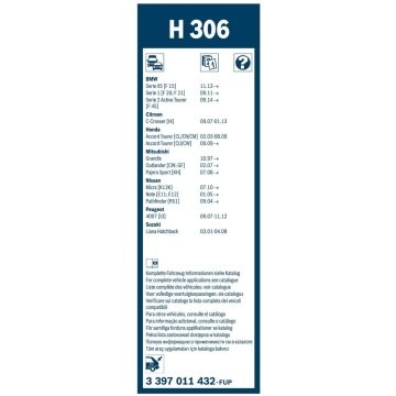 BMW 1 Serisi F20, F21 Bosch Arka Silecek 30cm 2012-2019 Rear H306