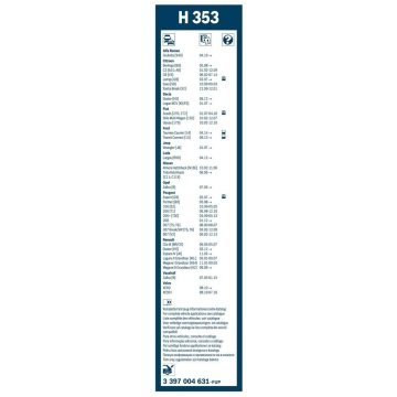 Citroen C3 Bosch Arka Silecek 35cm 2002-2009 Rear H353