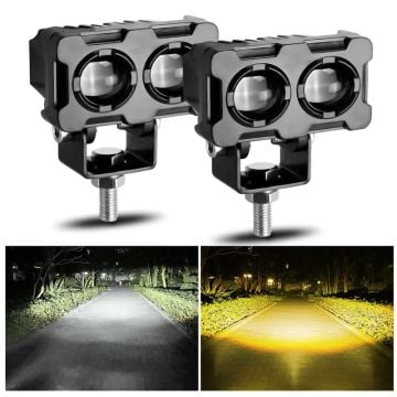Beyaz Sarı Led Robot Çift Göz Off Road, Motosiklet Sis Farı Çalışma Lambası 12-24V 40W