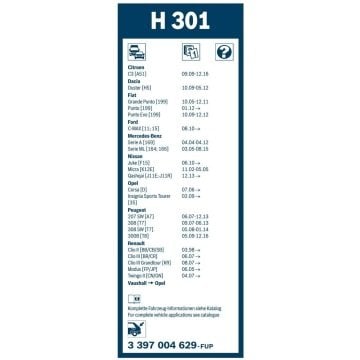Opel Corsa D Bosch Arka Silecek 30cm 2006-2014 Rear H301