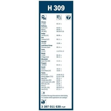 Mitsubishi Space Star Bosch Arka Silecek 30cm 2013-2018 Rear H309