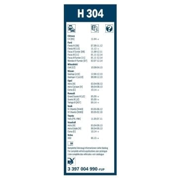 Renault Scenic Bosch Arka Silecek 30cm 2010-2015 Rear H304